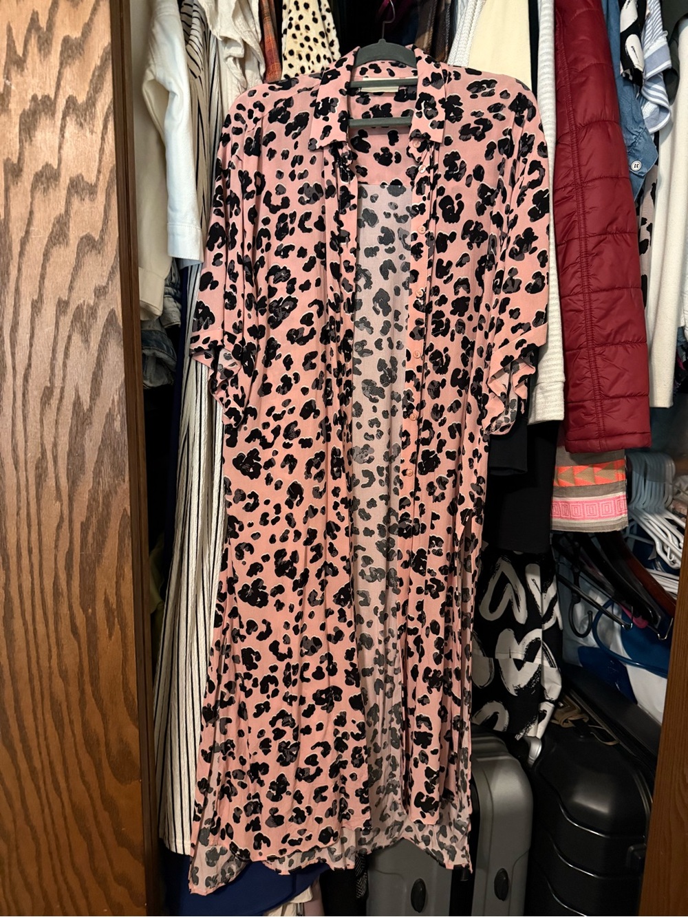 Anthro Maeve Pink Leopard Print Kimono Duster Cardigan Cover Up Size M